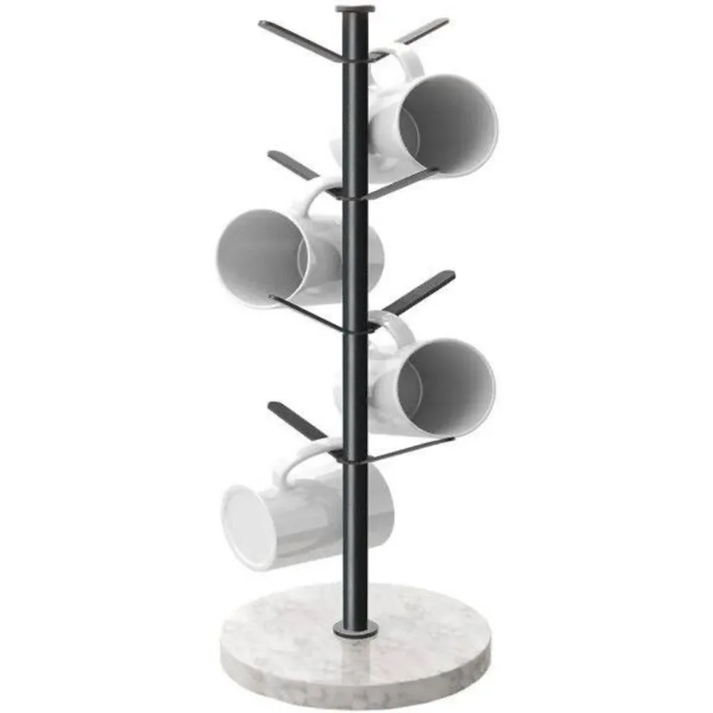 Matte Black Mug Tree w/ Marble Base 8 Hook  18”